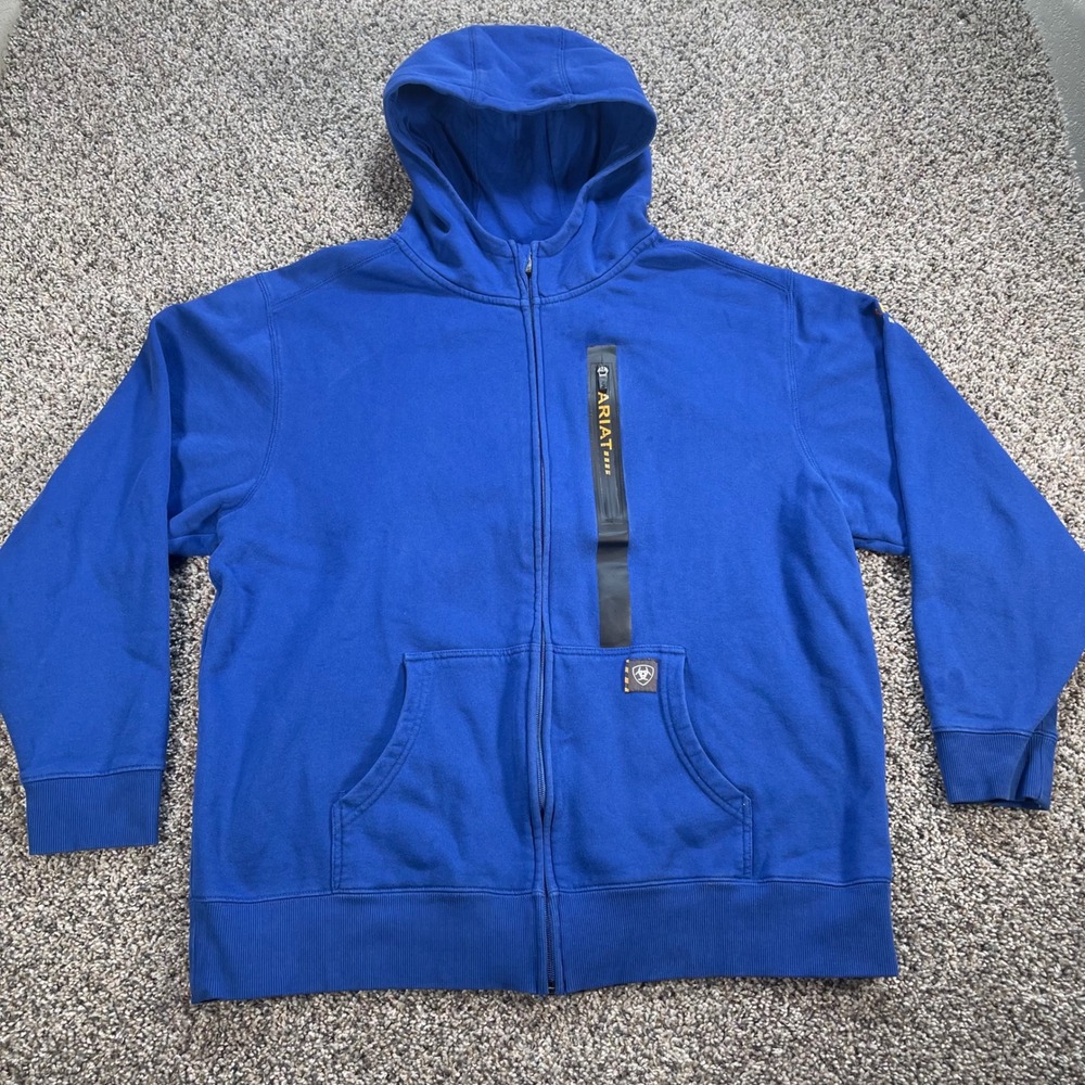 Ariat Men's XL Rebar Workman Full Zip Hoodie Blue Water Repellent